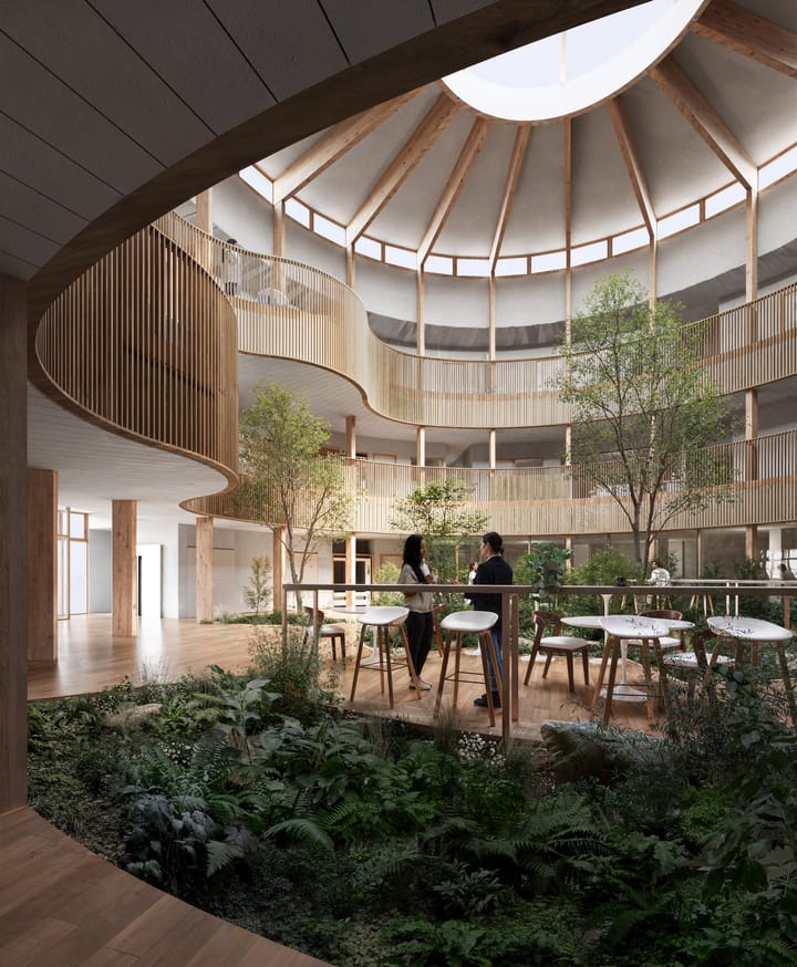 Centre de recherche et d'innovation, vue intérieure — Tourret Architectes · Saint-Étienne · 2025, perspective 3D par Koja Studio