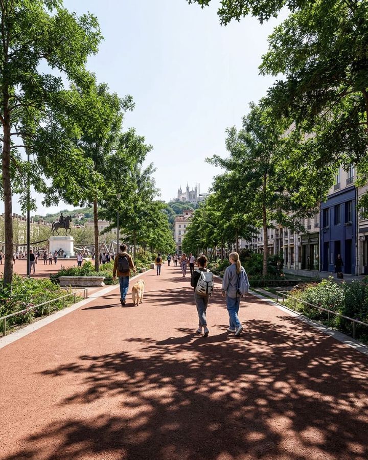 Mail piéton — Eranthis Paysage · Lyon · 2026 · Projet lauréat, perspective 3D par Koja Studio