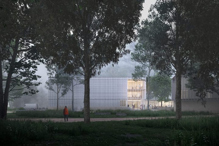 Salle de concert — Fabriques Architectures et Paysages · Brainans · 2023, perspective 3D par Koja Studio
