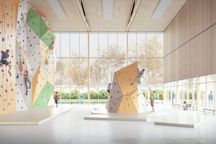 Équipement sportif — Tectoniques · Meyzieu · 2022, perspective 3D par Koja Studio