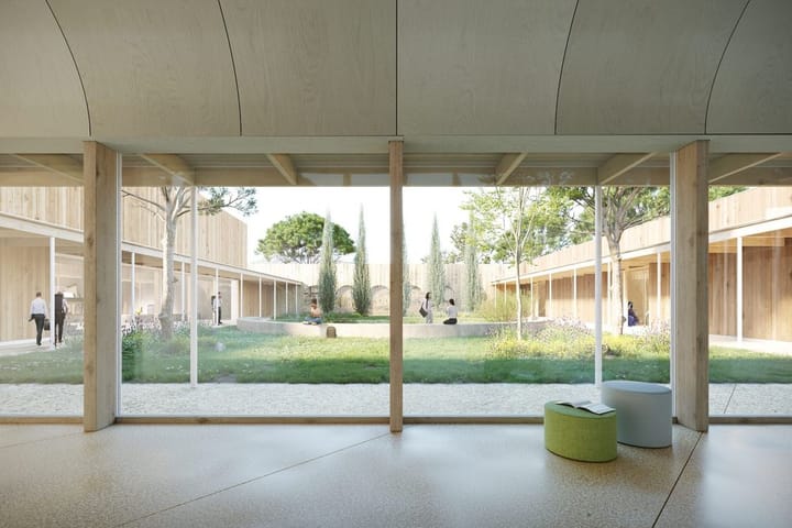 Pôle culture et jeunesse — Tectoniques · Vaison-la-Romaine · 2022 · Projet lauréat, perspective 3D par Koja Studio
