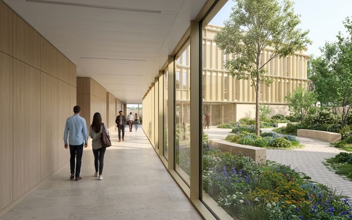 Ensemble de bureaux — SUD Architectes · Écully · 2025 · Projet lauréat, perspective 3D par Koja Studio