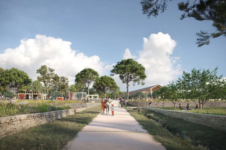 Parc urbain — Caudex Paysage · Montpellier · 2022 · Projet lauréat, perspective 3D par Koja Studio